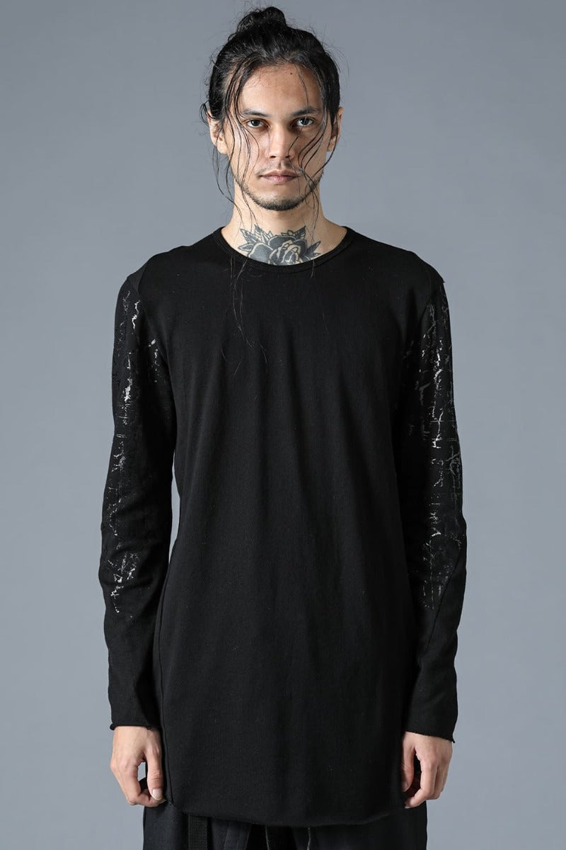 Sleeve Print Loge Cotton Jersey Long Sleeve T-Shirt Charcoal