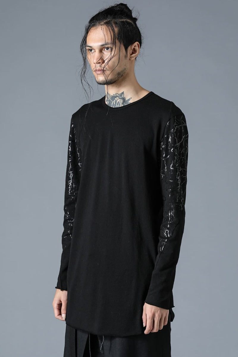 Sleeve Print Loge Cotton Jersey Long Sleeve T-Shirt Charcoal