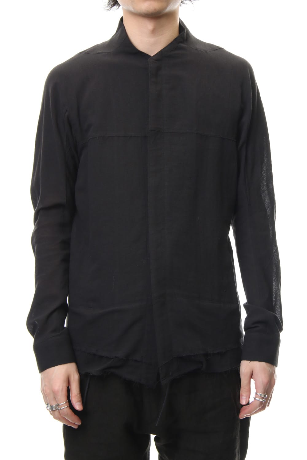 Japanese paper Cotton stand collar shirt - ST102-0049S Black