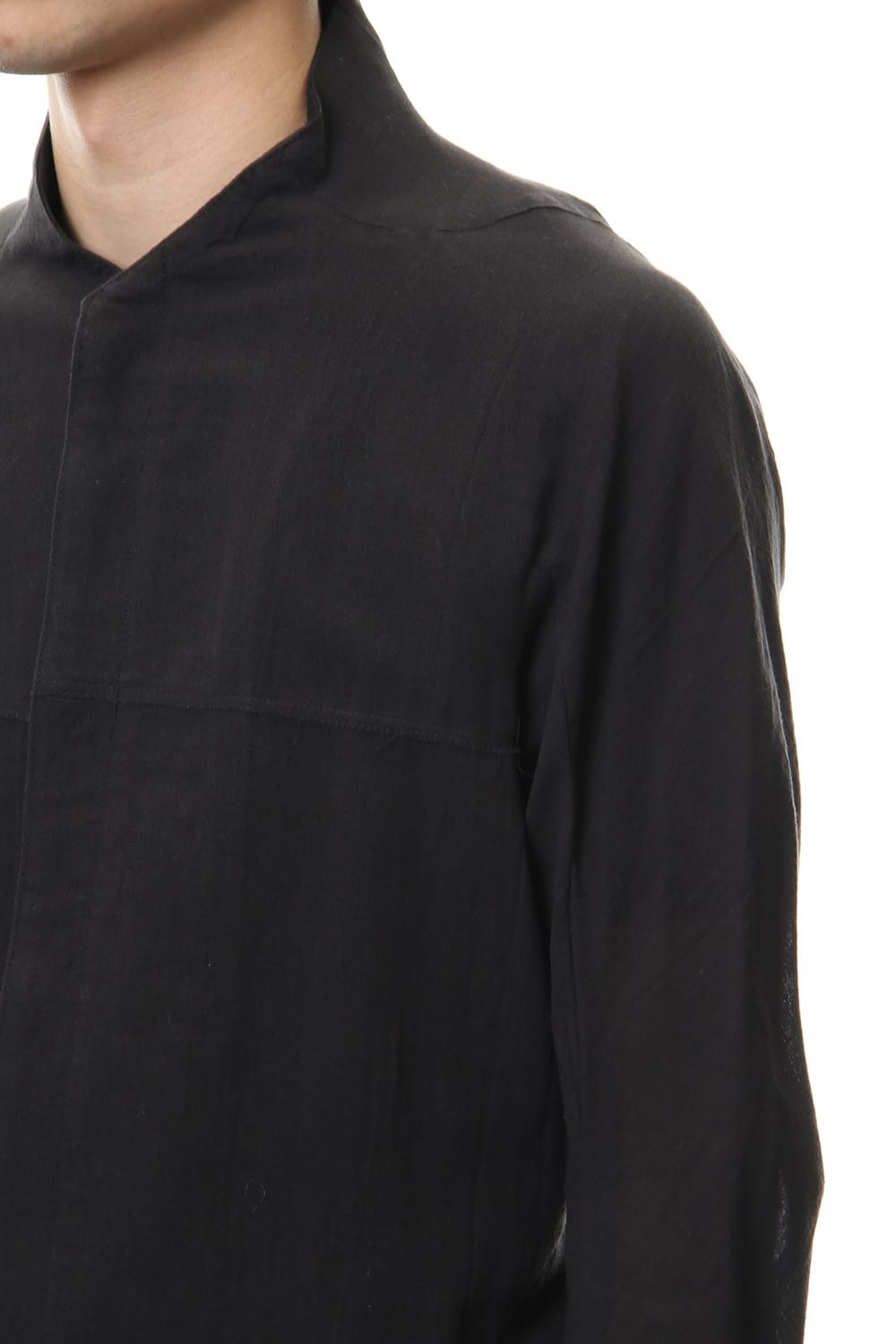 Japanese paper Cotton stand collar shirt - ST102-0049S Black