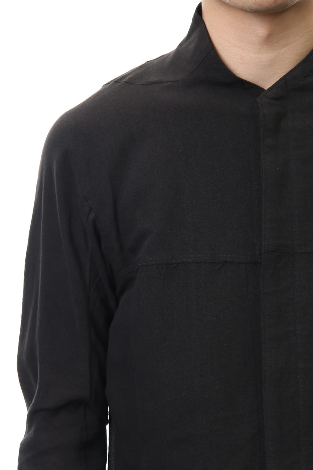 Japanese paper Cotton stand collar shirt - ST102-0049S Black