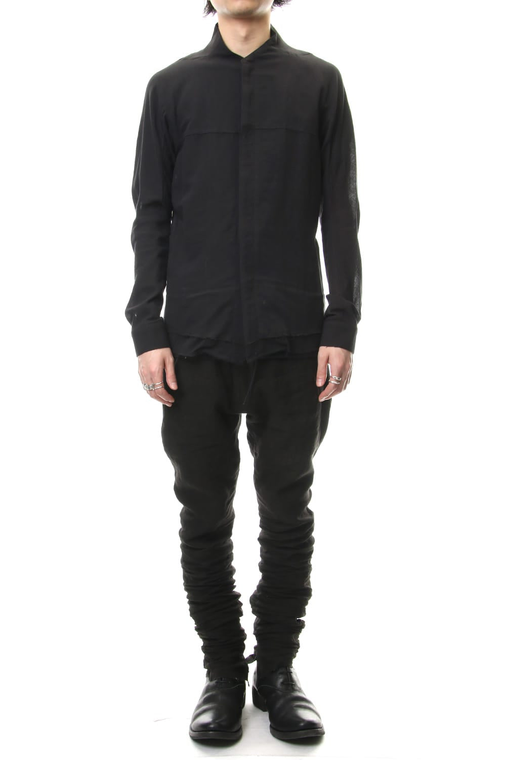 Japanese paper Cotton stand collar shirt - ST102-0049S Black