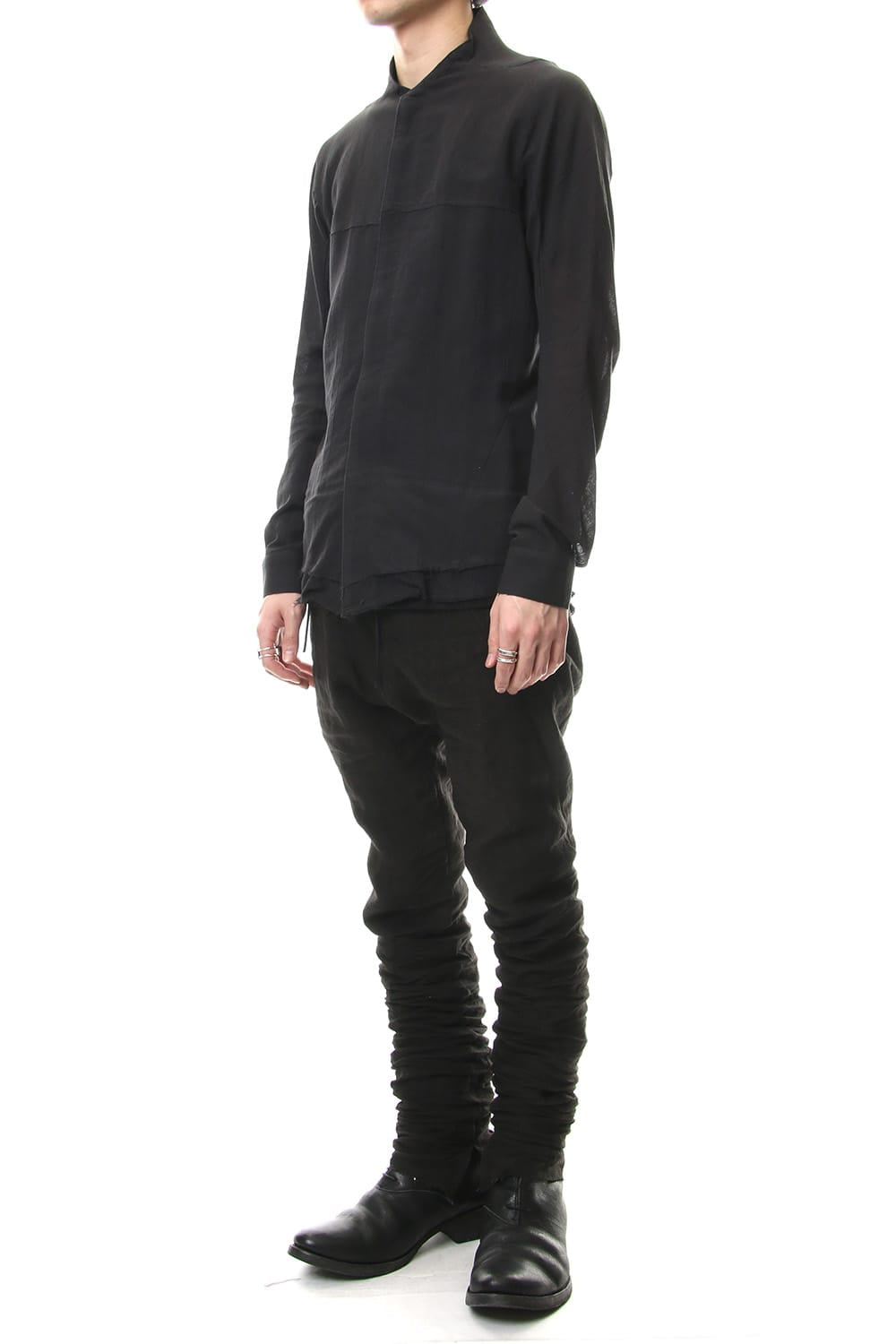 Japanese paper Cotton stand collar shirt - ST102-0049S Black