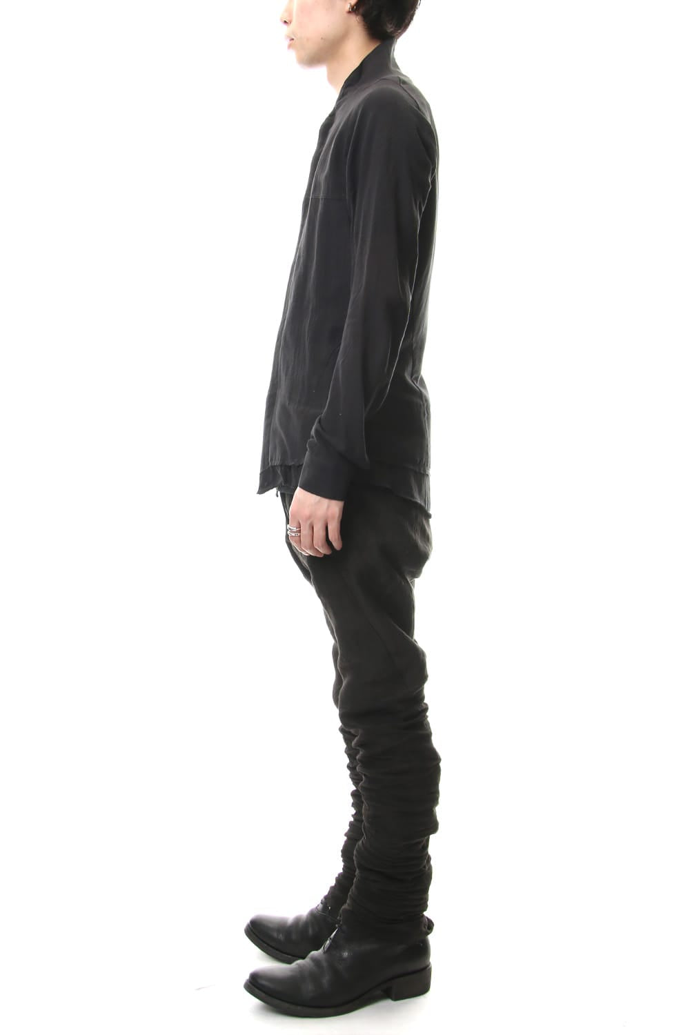 Japanese paper Cotton stand collar shirt - ST102-0049S Black