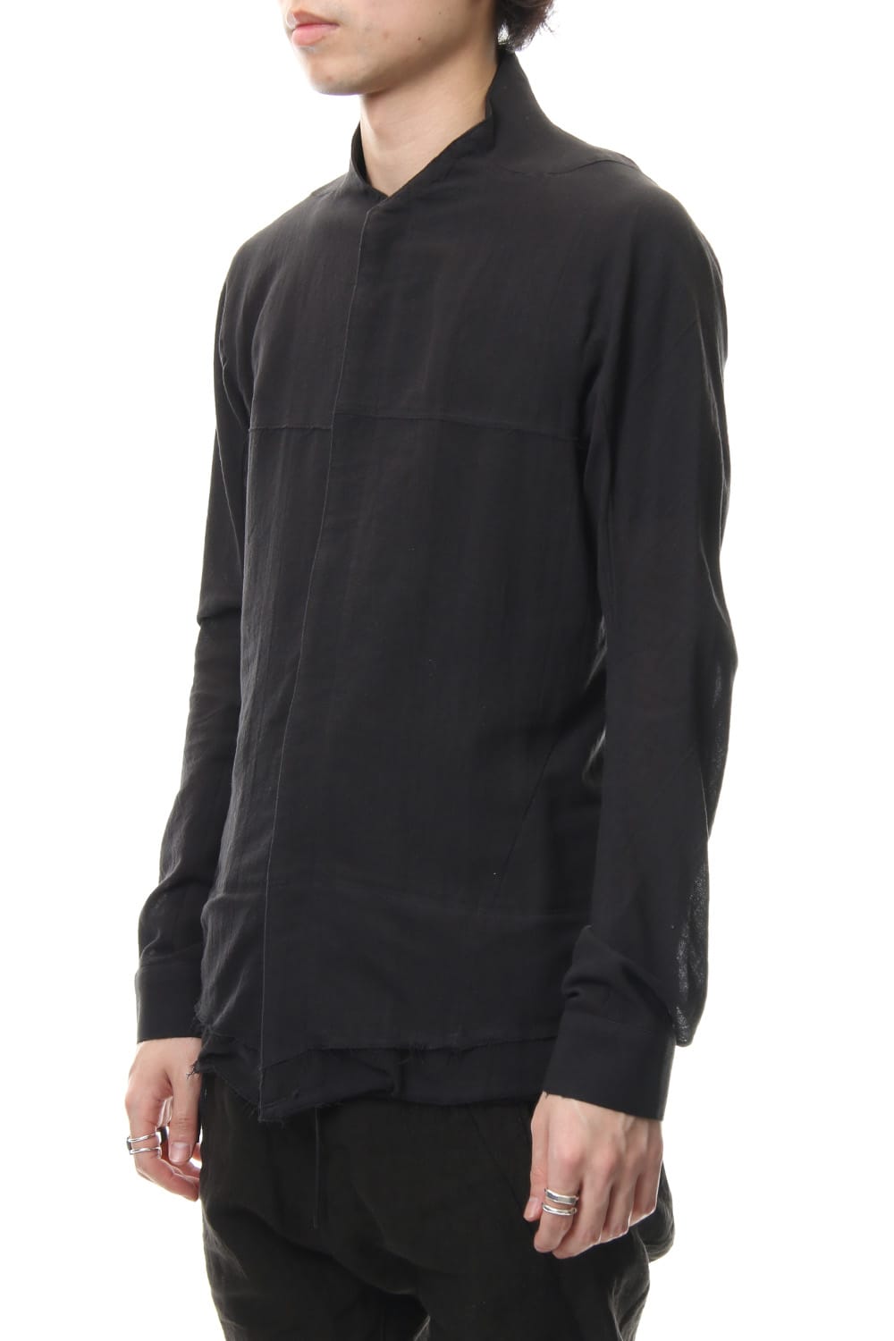 Japanese paper Cotton stand collar shirt - ST102-0049S Black