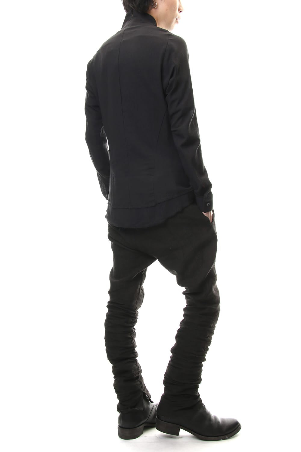 Japanese paper Cotton stand collar shirt - ST102-0049S Black