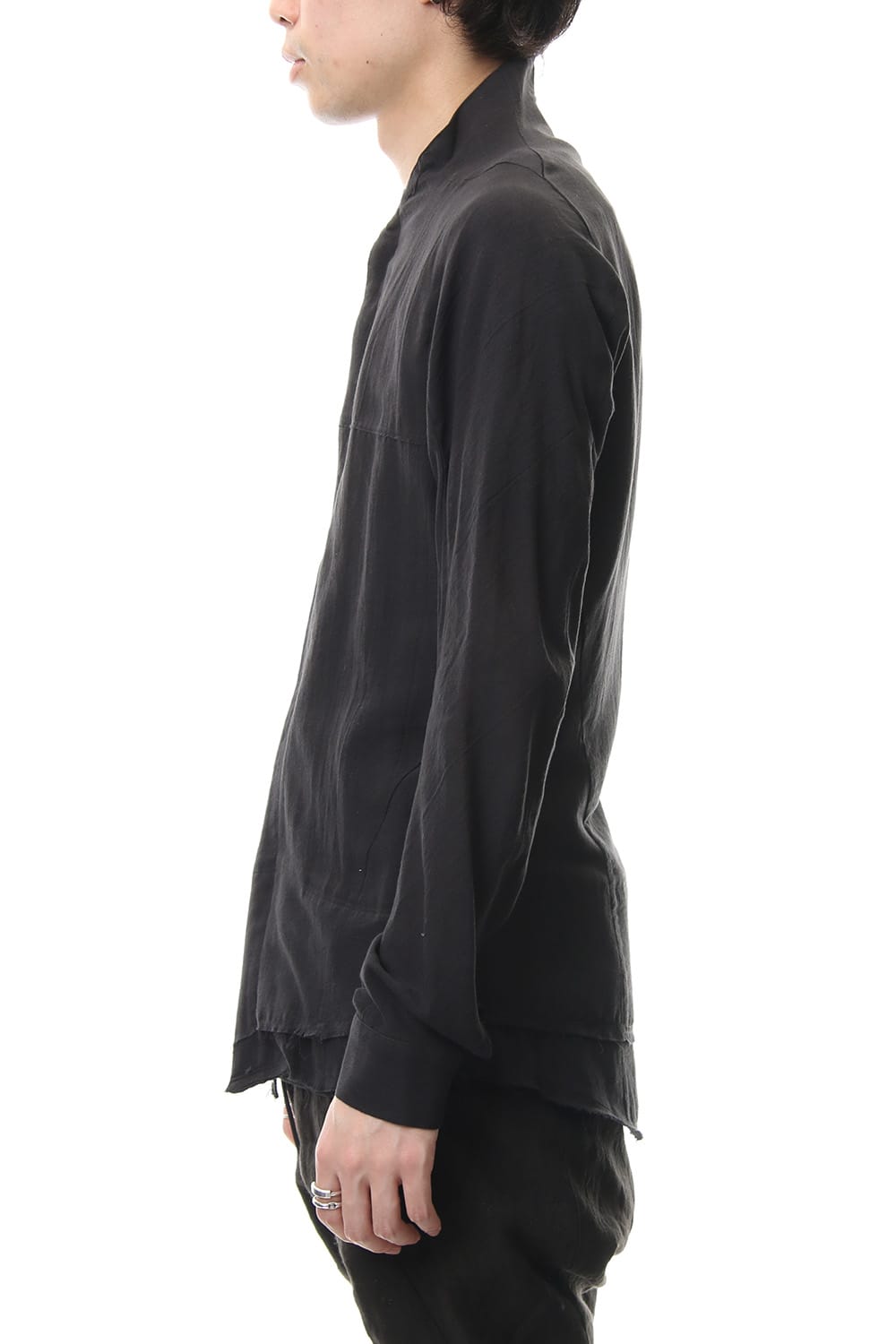 Japanese paper Cotton stand collar shirt - ST102-0049S Black