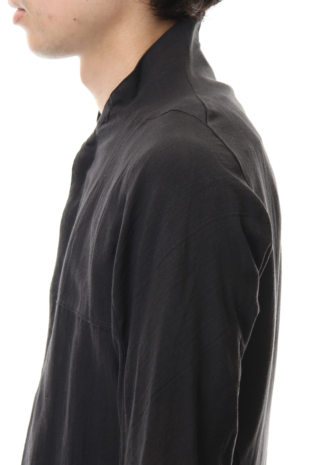 Japanese paper Cotton stand collar shirt - ST102-0049S Black