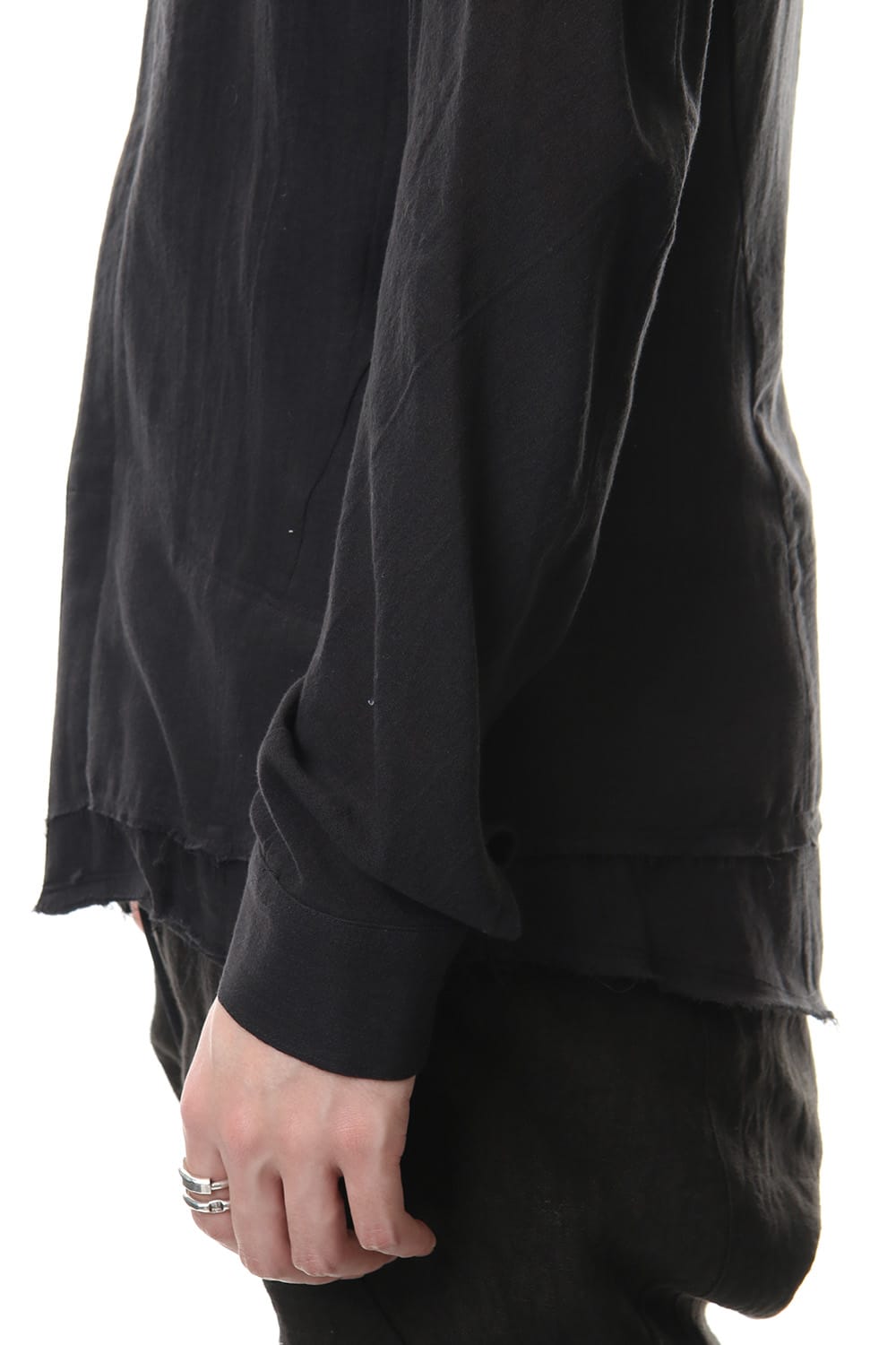 Japanese paper Cotton stand collar shirt - ST102-0049S Black