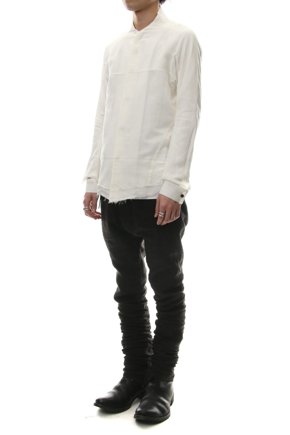 Limited Japanese paper Cotton stand collar shirt - ST102-0049S White