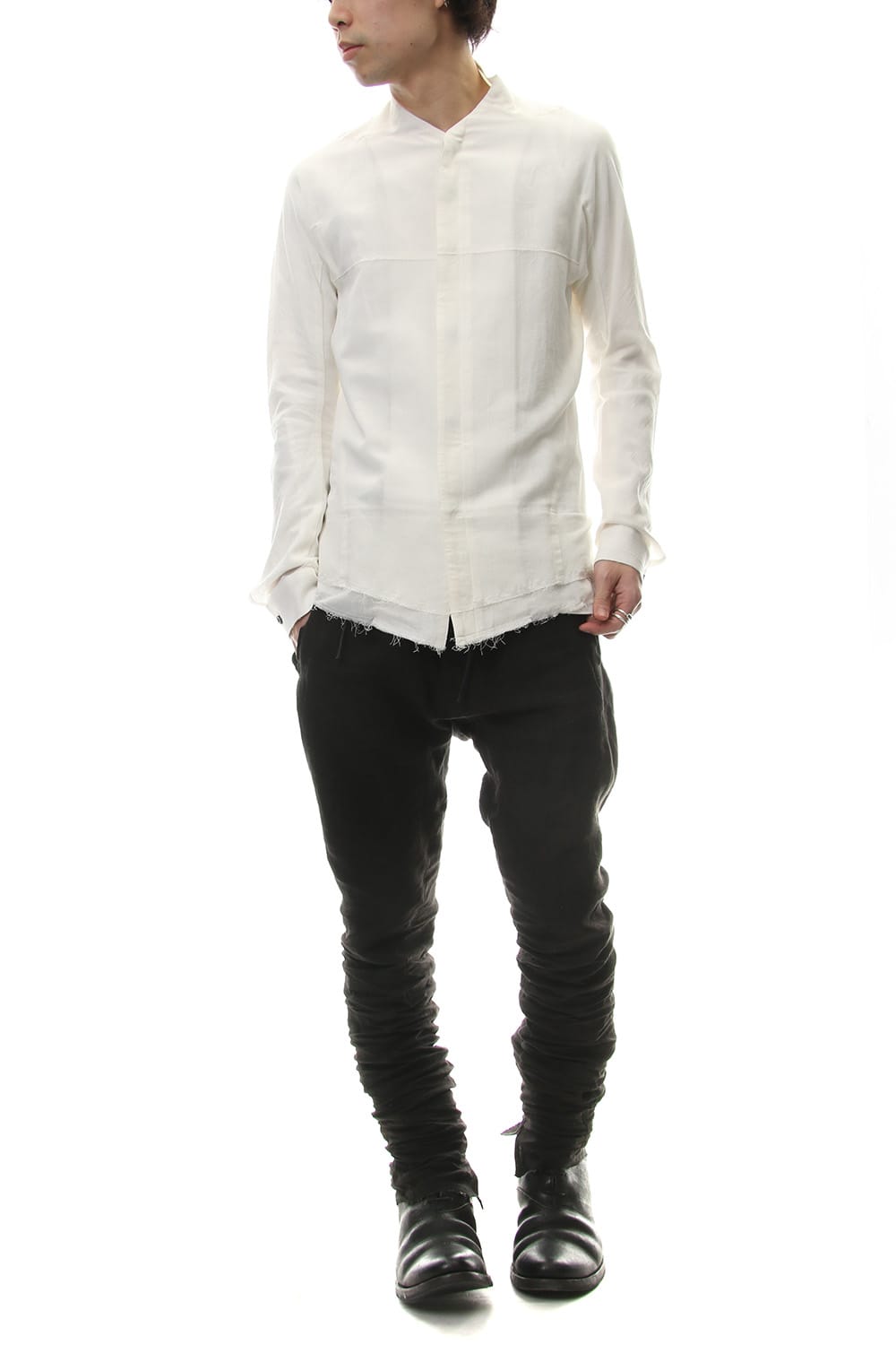 Limited Japanese paper Cotton stand collar shirt - ST102-0049S White