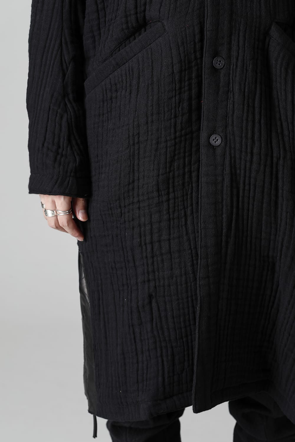 4-Layer Cotton Gauze Long Shirt Black