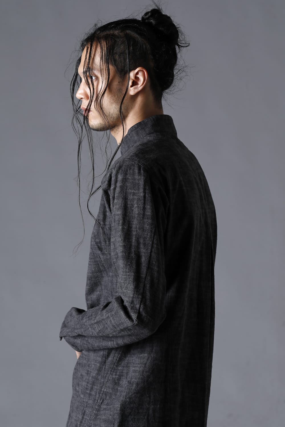 Uneveen Brushing Band Collar Shirt Charcoal