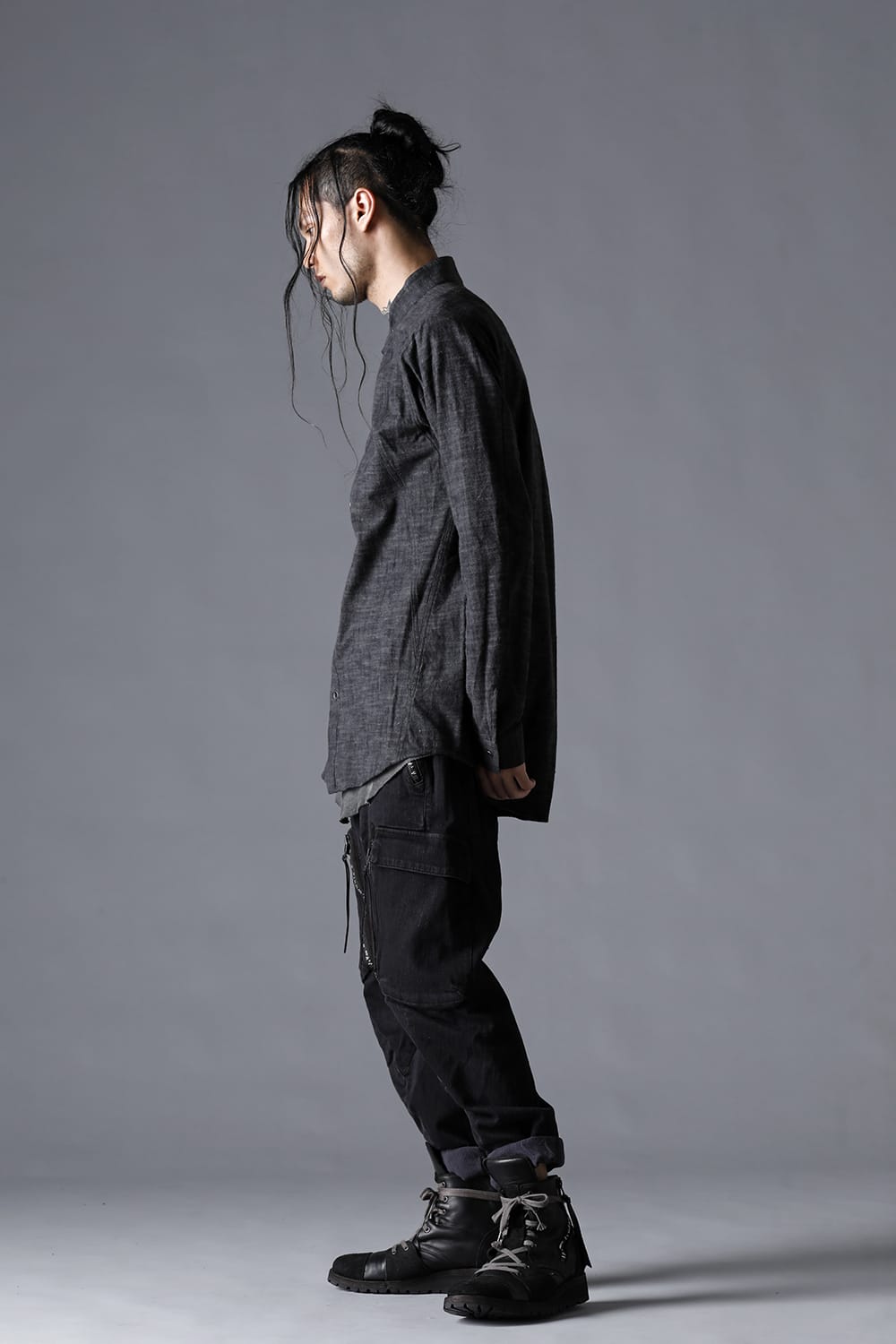 Uneveen Brushing Band Collar Shirt Charcoal