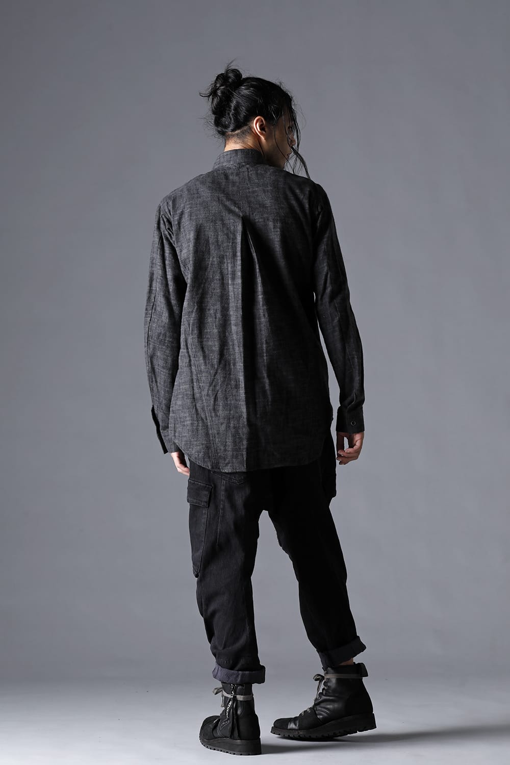 Uneveen Brushing Band Collar Shirt Charcoal