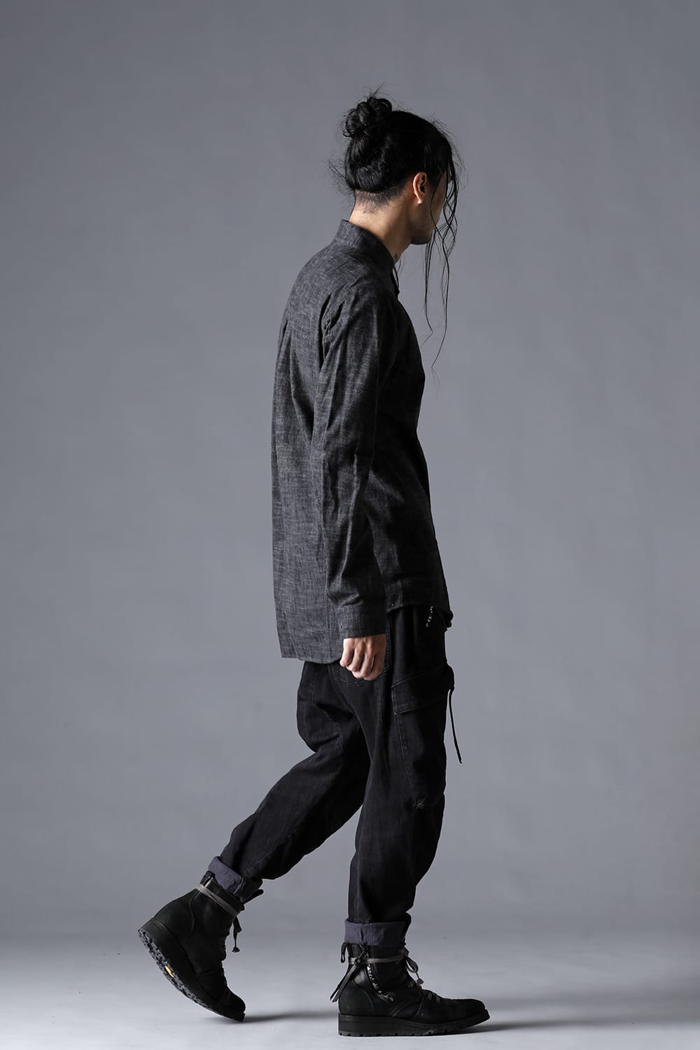 Uneveen Brushing Band Collar Shirt Charcoal