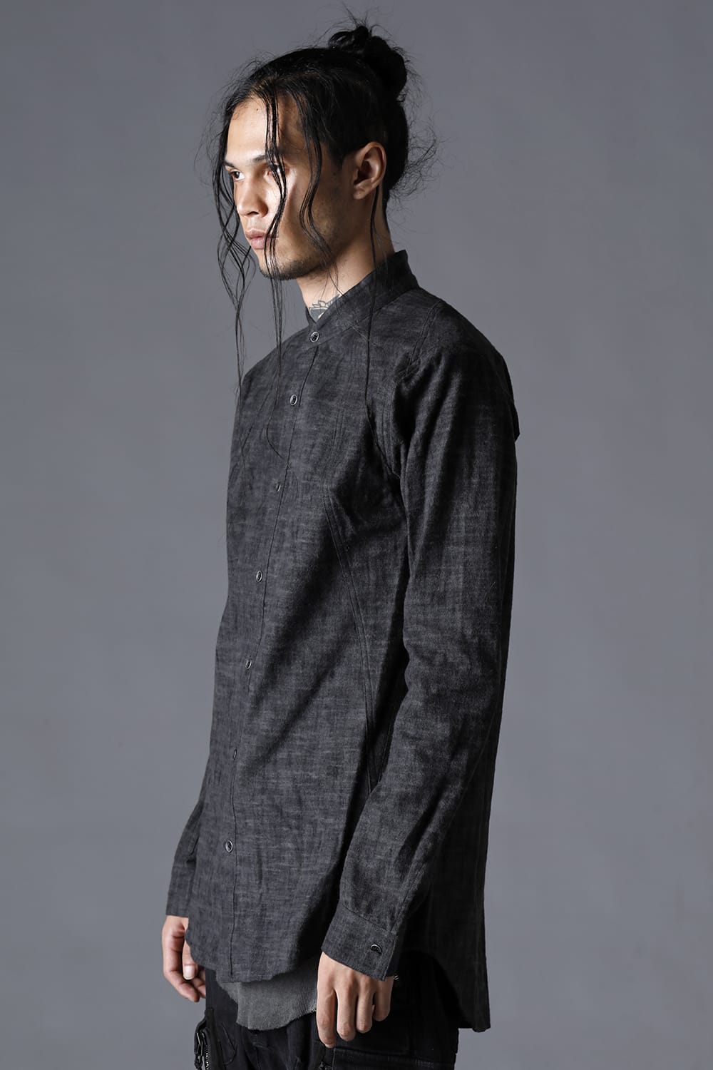 Uneveen Brushing Band Collar Shirt Charcoal