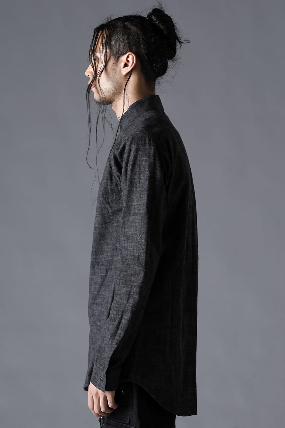 Uneveen Brushing Band Collar Shirt Charcoal