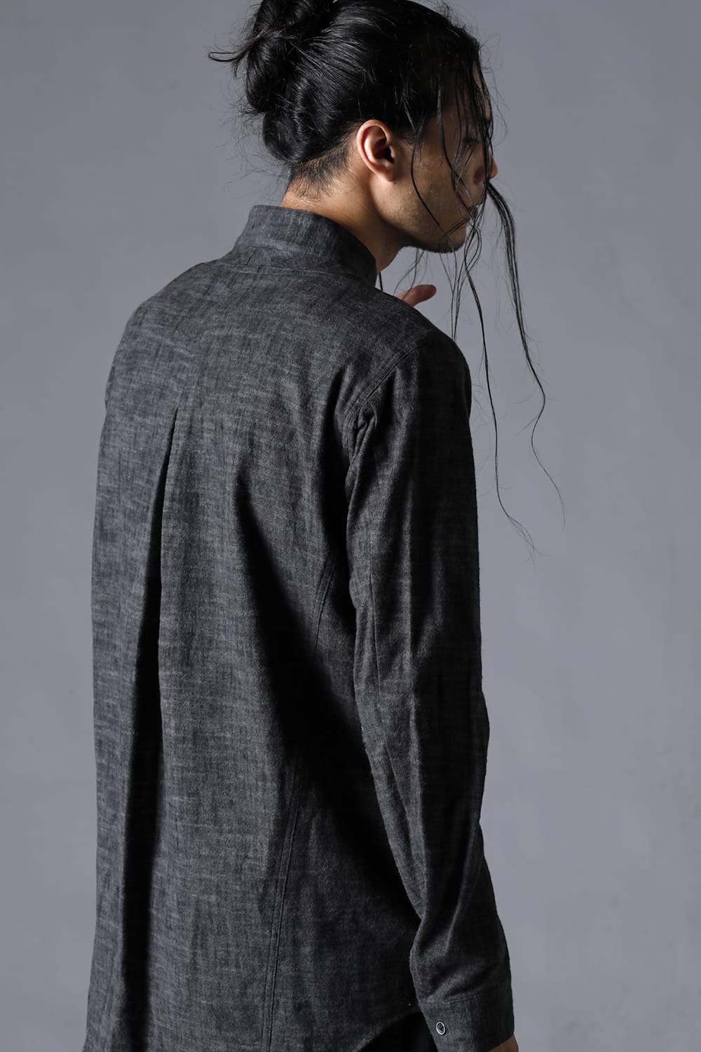 Uneveen Brushing Band Collar Shirt Charcoal