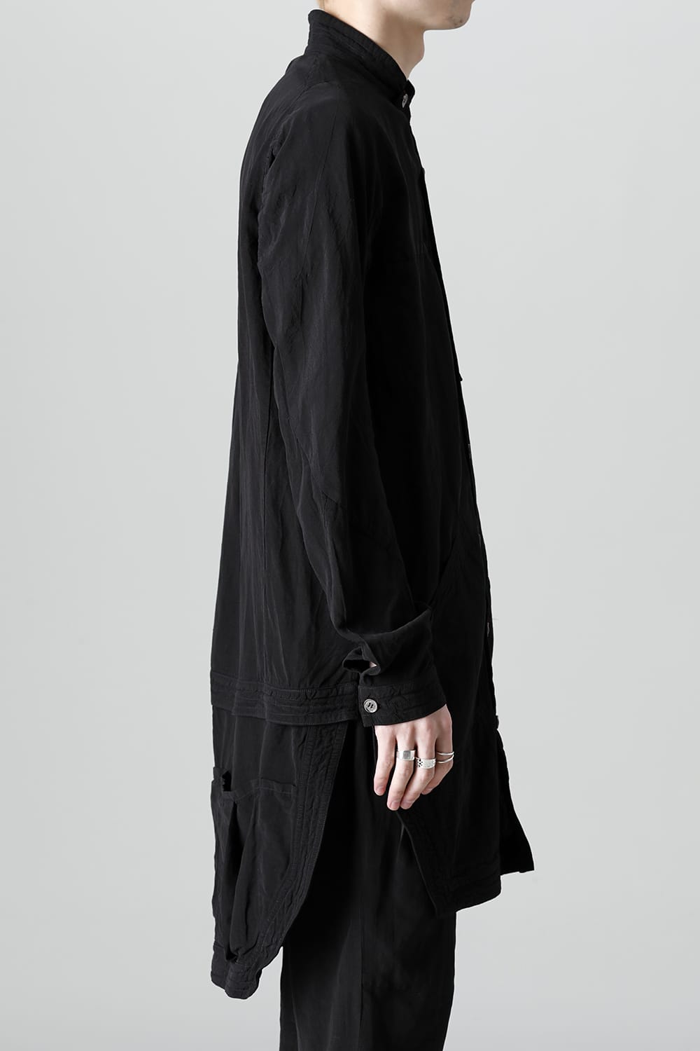 Wood Tannin＆Iron Oxide Dyed Dimple Dobby Worker Long Shirt  Black