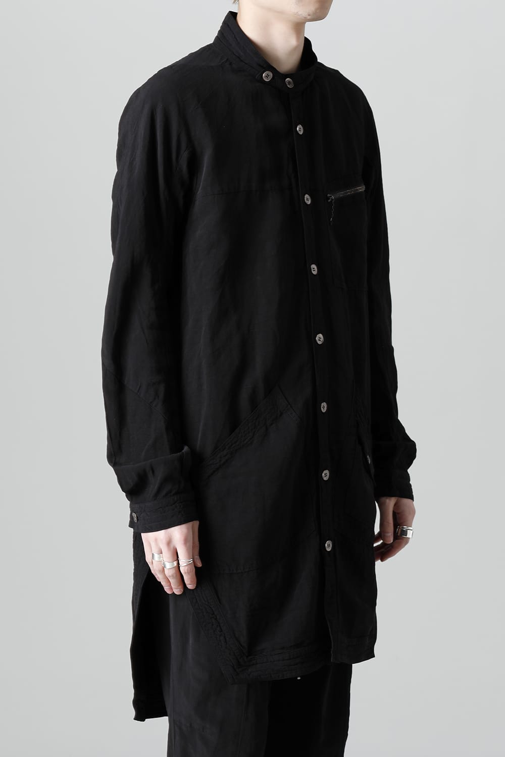 Wood Tannin＆Iron Oxide Dyed Dimple Dobby Worker Long Shirt  Black