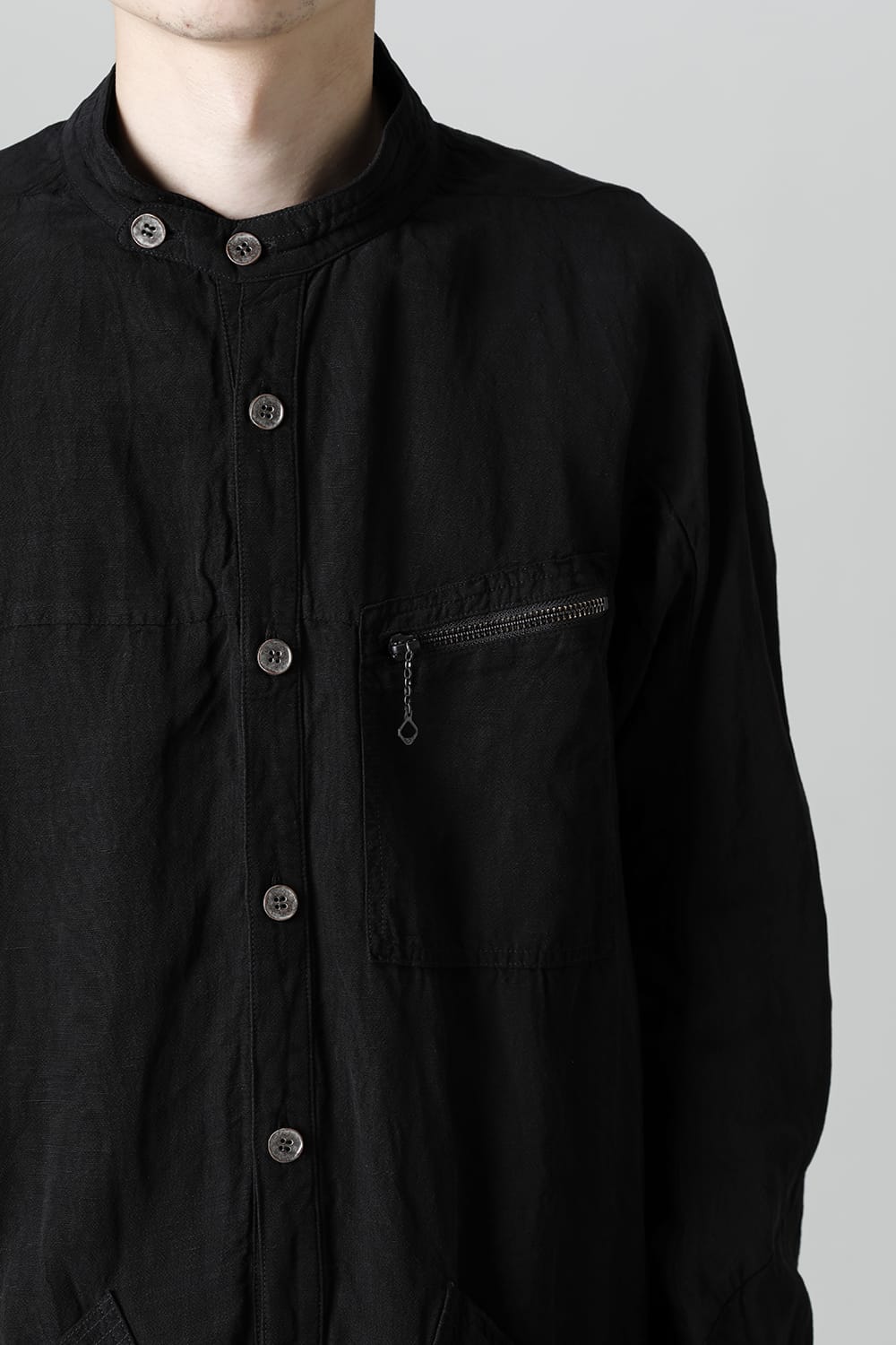 Wood Tannin＆Iron Oxide Dyed Dimple Dobby Worker Long Shirt  Black