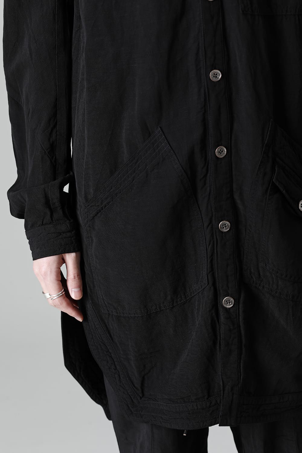 Wood Tannin＆Iron Oxide Dyed Dimple Dobby Worker Long Shirt  Black