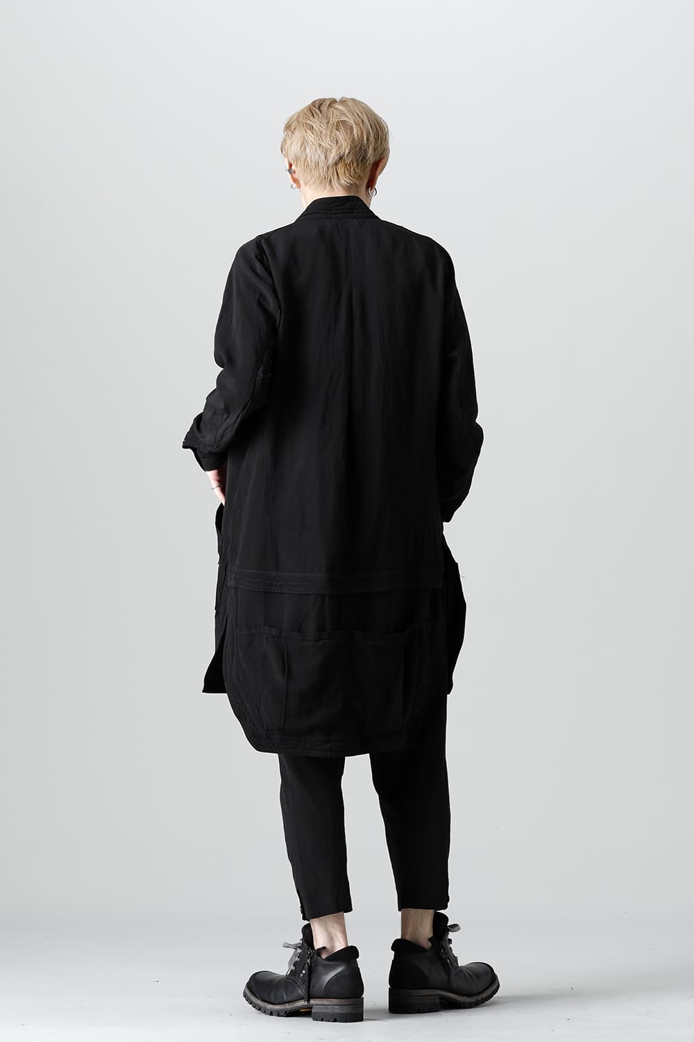 Wood Tannin＆Iron Oxide Dyed Dimple Dobby Worker Long Shirt  Black