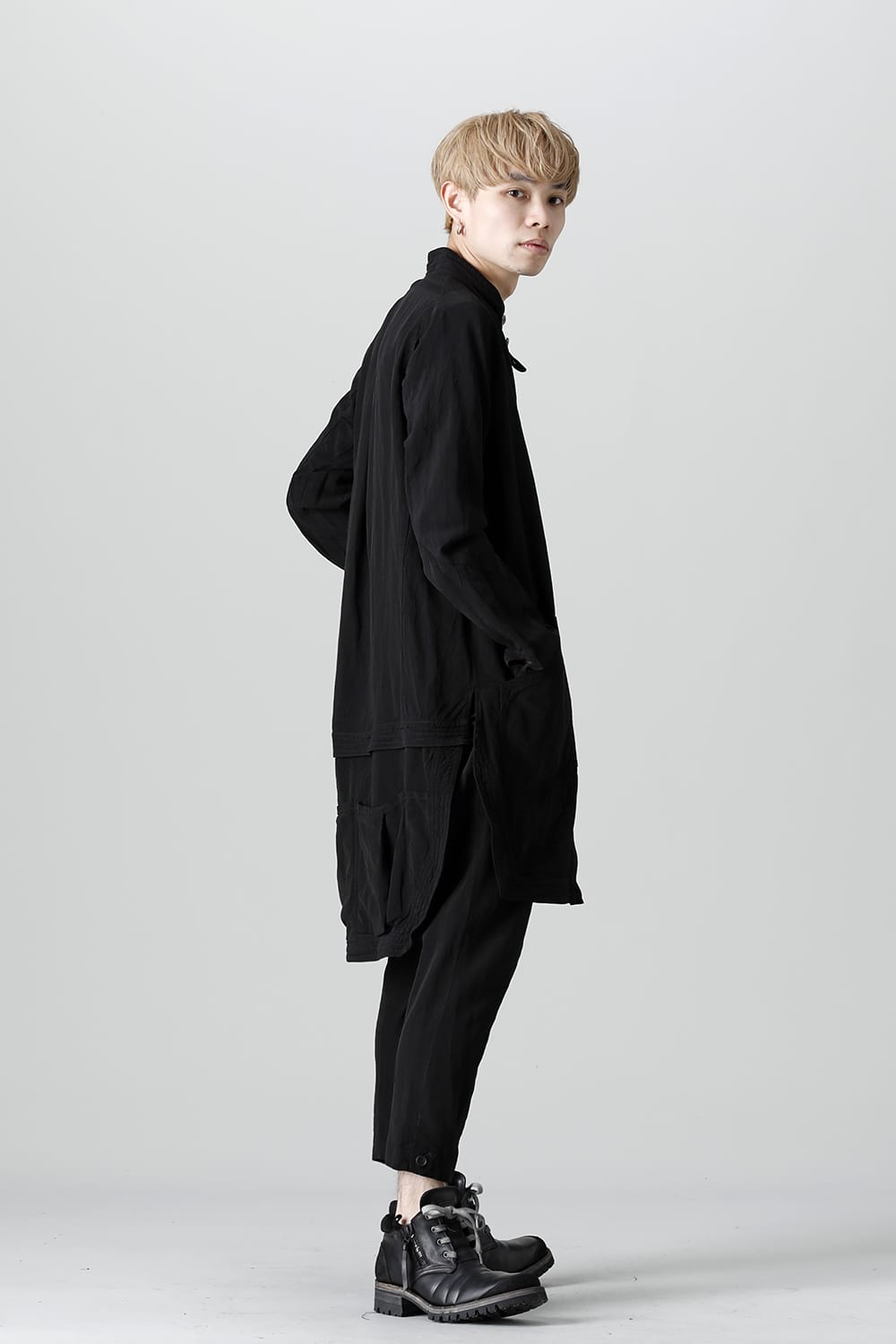 Wood Tannin＆Iron Oxide Dyed Dimple Dobby Worker Long Shirt  Black