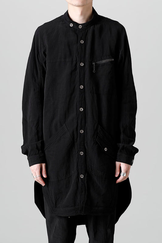 Wood Tannin＆Iron Oxide Dyed Dimple Dobby Worker Long Shirt  Black