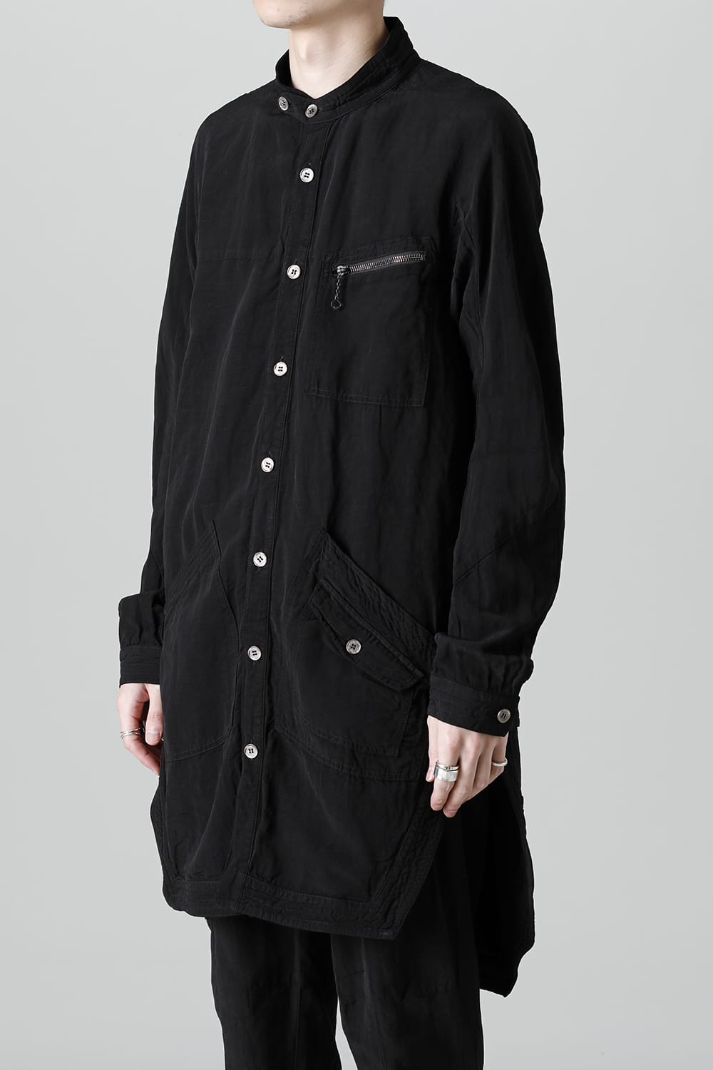 Wood Tannin＆Iron Oxide Dyed Dimple Dobby Worker Long Shirt  Black