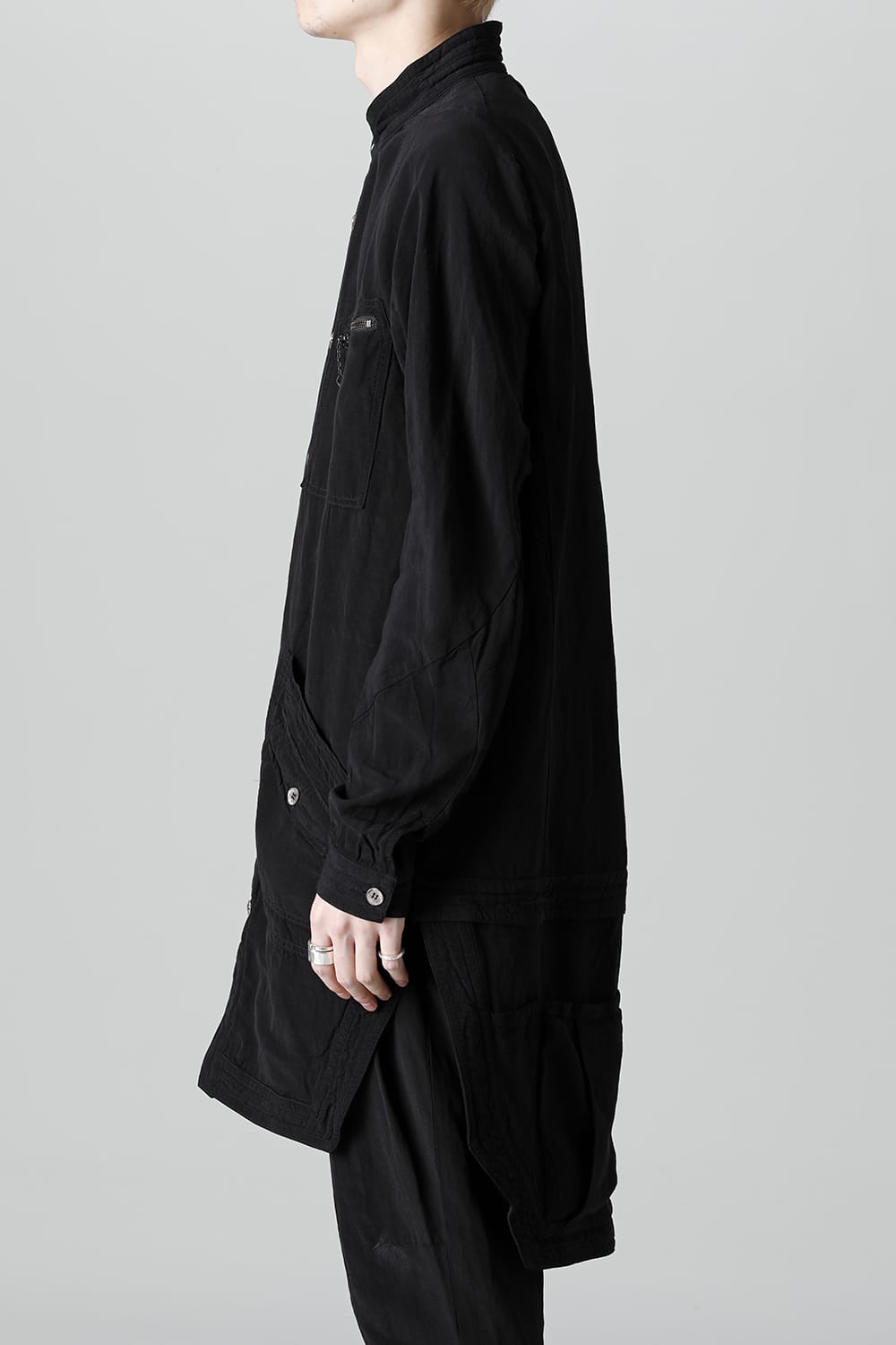 Wood Tannin＆Iron Oxide Dyed Dimple Dobby Worker Long Shirt  Black