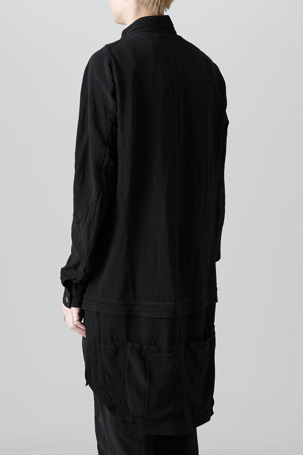 Wood Tannin＆Iron Oxide Dyed Dimple Dobby Worker Long Shirt  Black