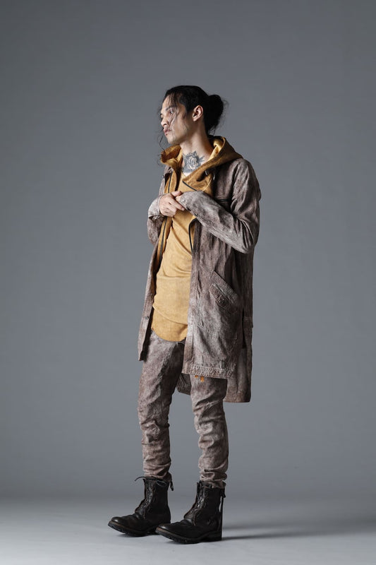 Wood Tannin＆Iron Oxide Dyed Dimple Dobby Worker Long Shirt  Brown Mix