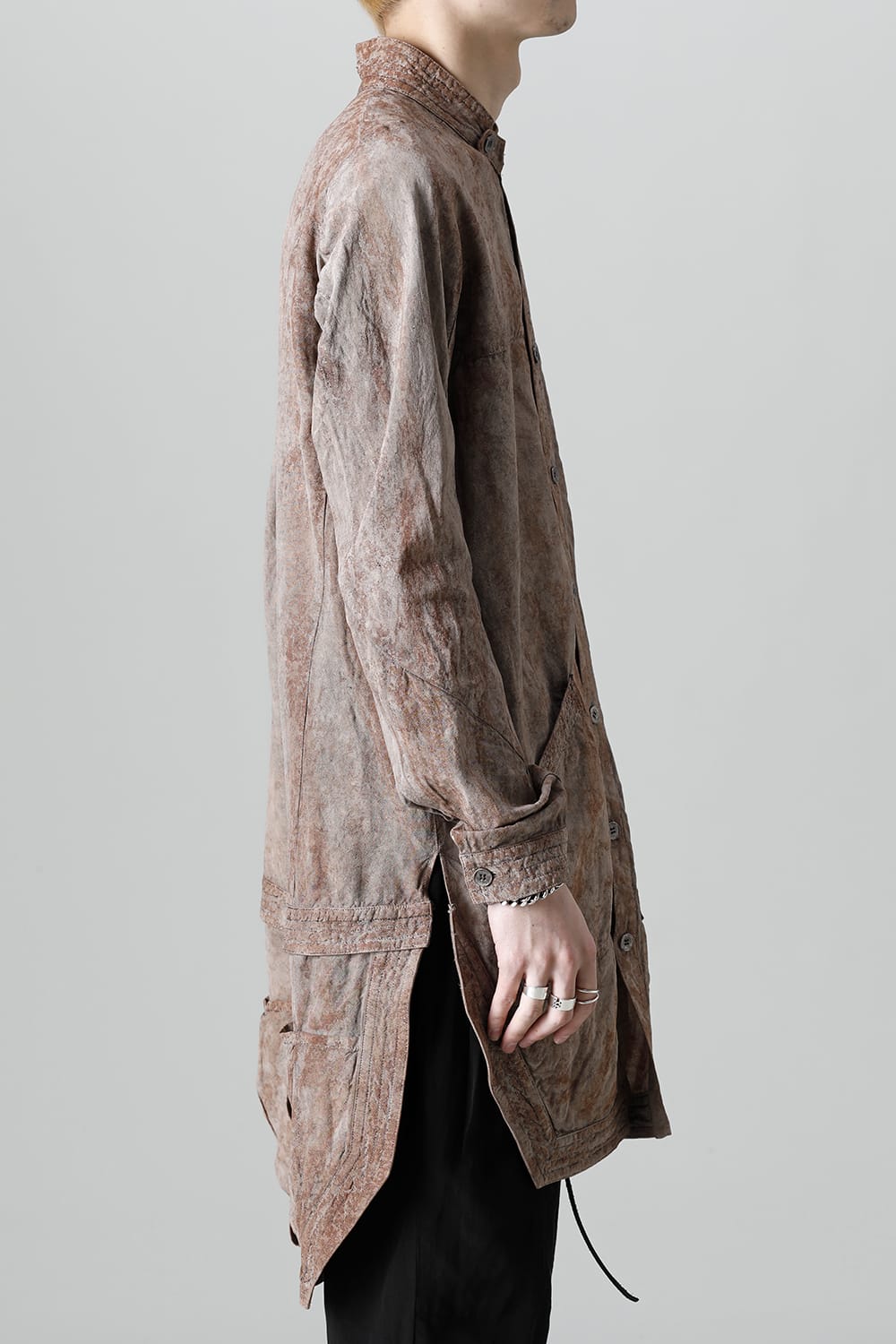 Wood Tannin＆Iron Oxide Dyed Dimple Dobby Worker Long Shirt  Brown Mix