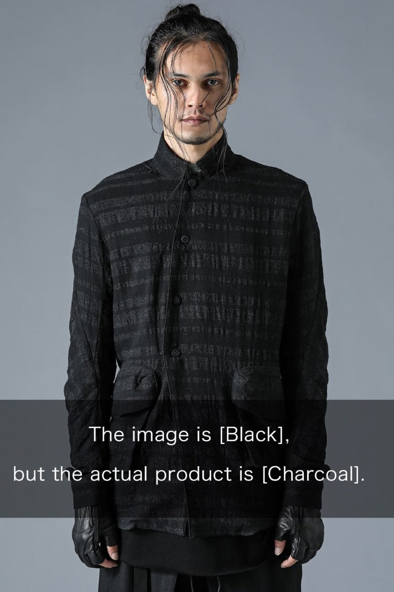 Shadow Striped Gauze Double Breast Coated Tailored Shirt Charcoal