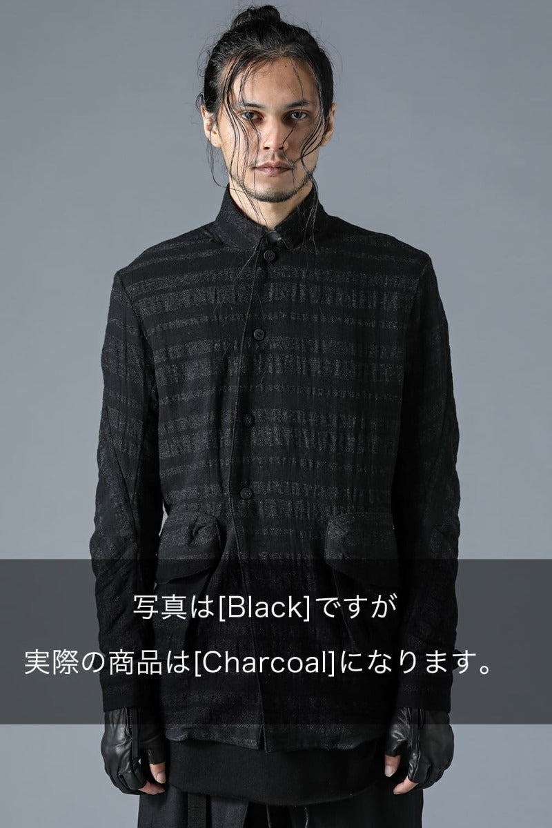 Shadow Striped Gauze Double Breast Coated Tailored Shirt Charcoal