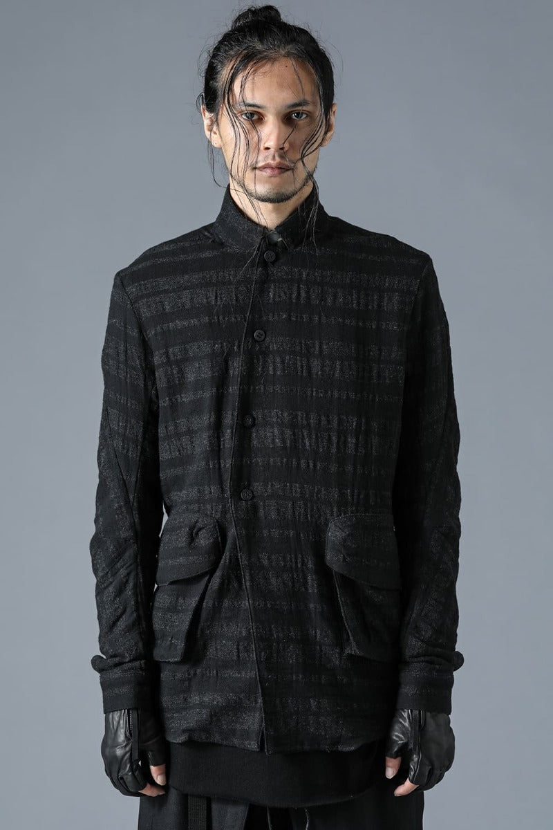 Shadow Striped Gauze Double Breast Coated Tailored Shirt Black