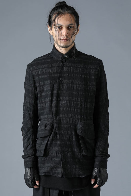 シャドーストライプガーゼダブルブレストコートテーラードシャツ ブラック