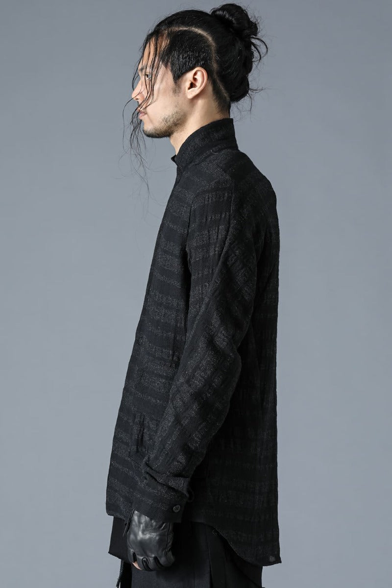 Shadow Striped Gauze Double Breast Coated Tailored Shirt Black