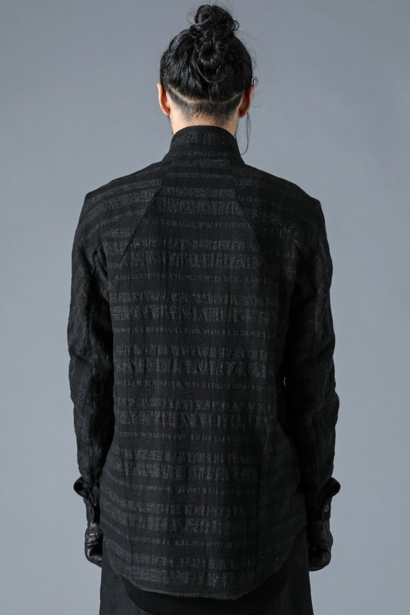 Shadow Striped Gauze Double Breast Coated Tailored Shirt Black