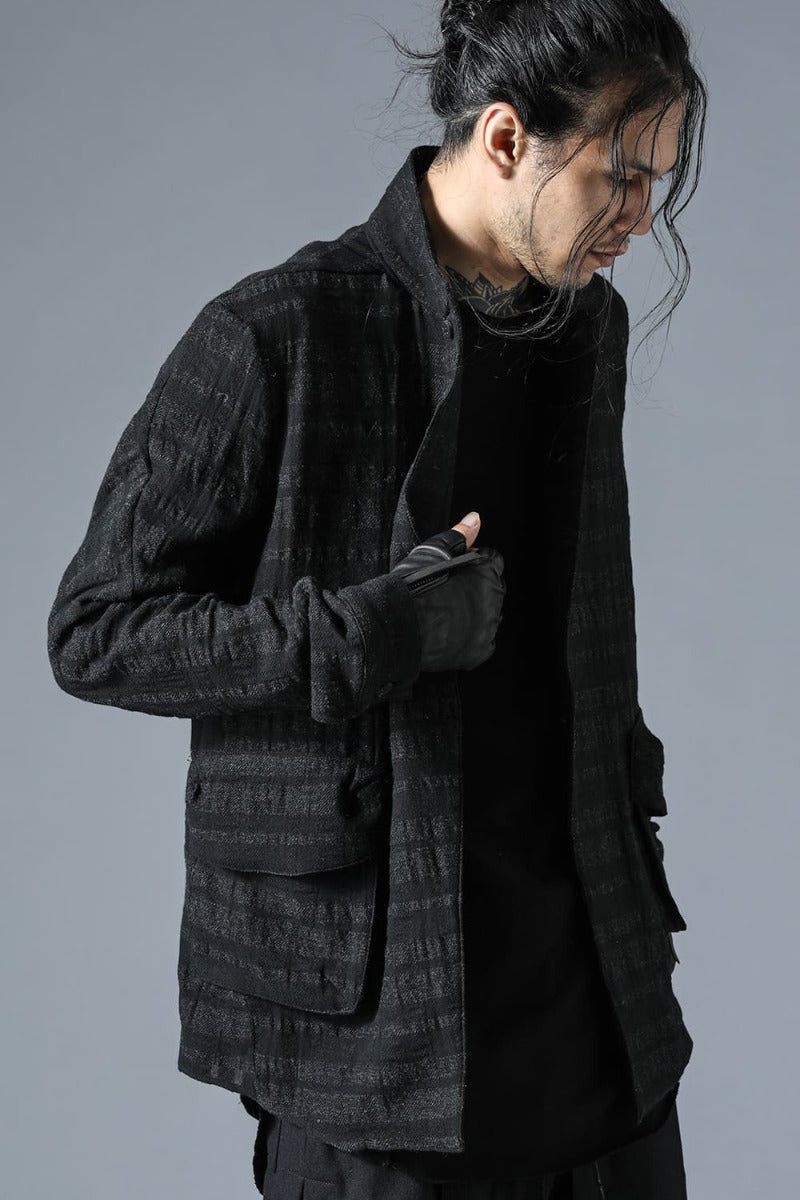 Shadow Striped Gauze Double Breast Coated Tailored Shirt Charcoal