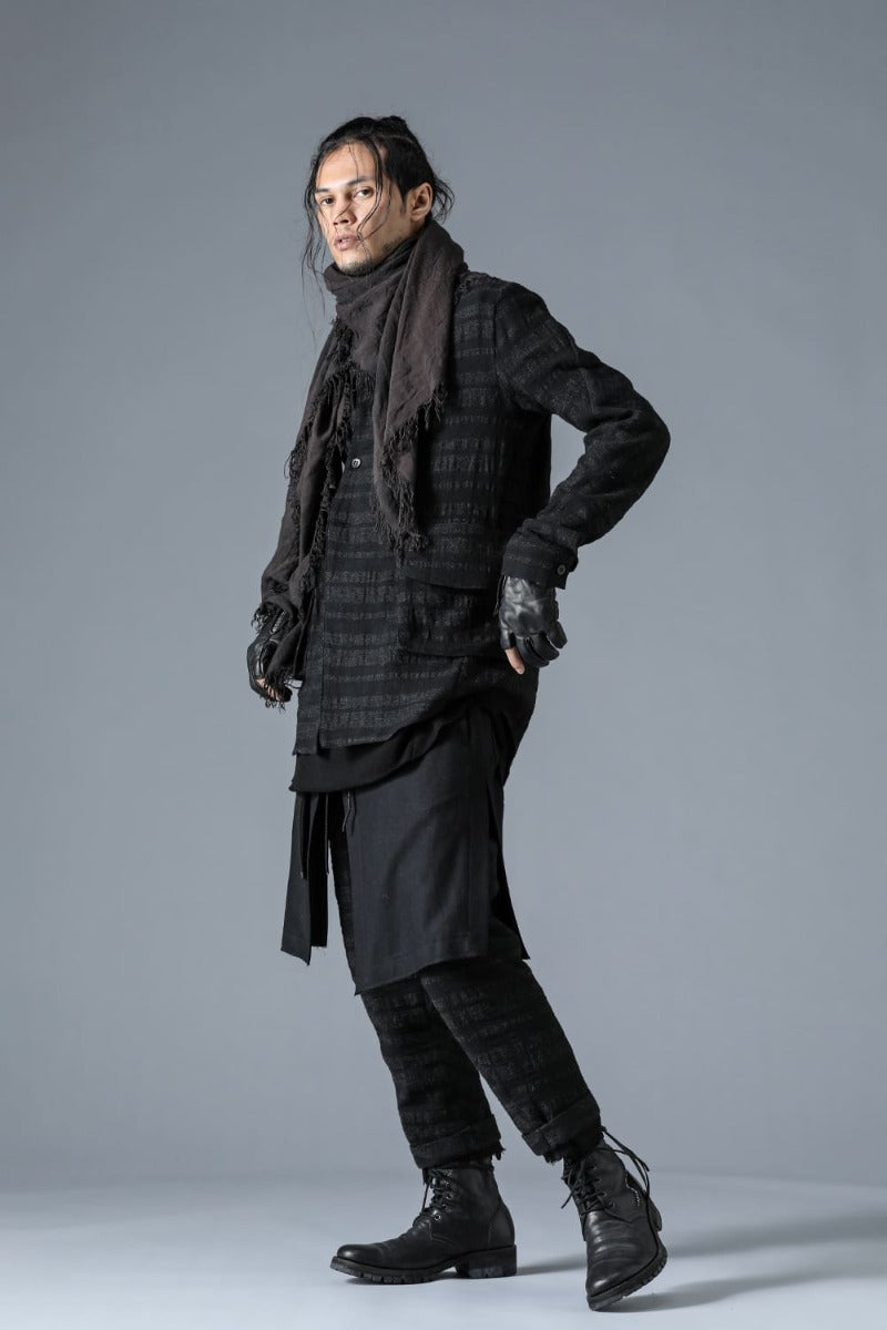 Shadow Striped Gauze Double Breast Coated Tailored Shirt Black