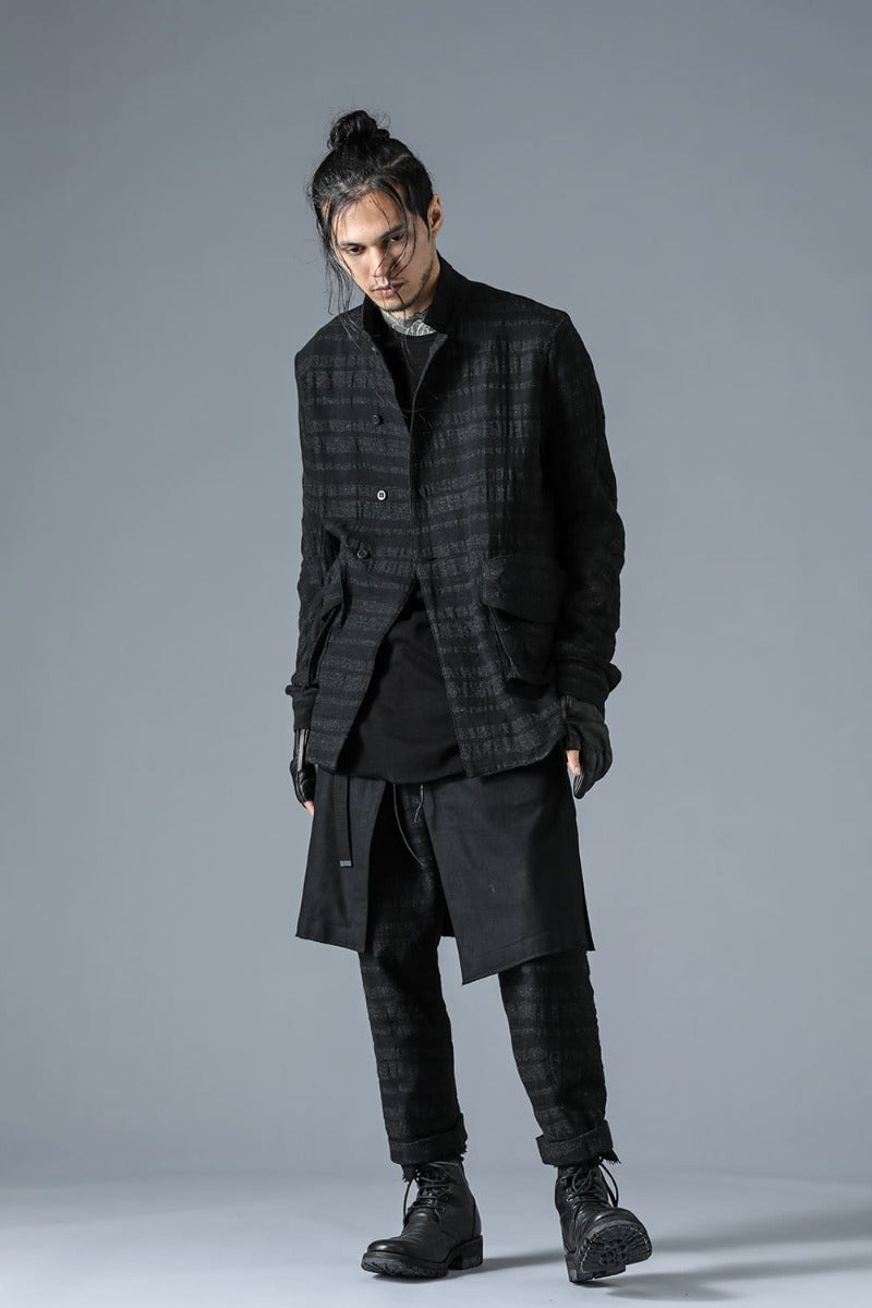 Shadow Striped Gauze Double Breast Coated Tailored Shirt Black