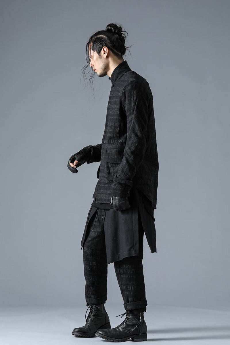 Shadow Striped Gauze Double Breast Coated Tailored Shirt Charcoal