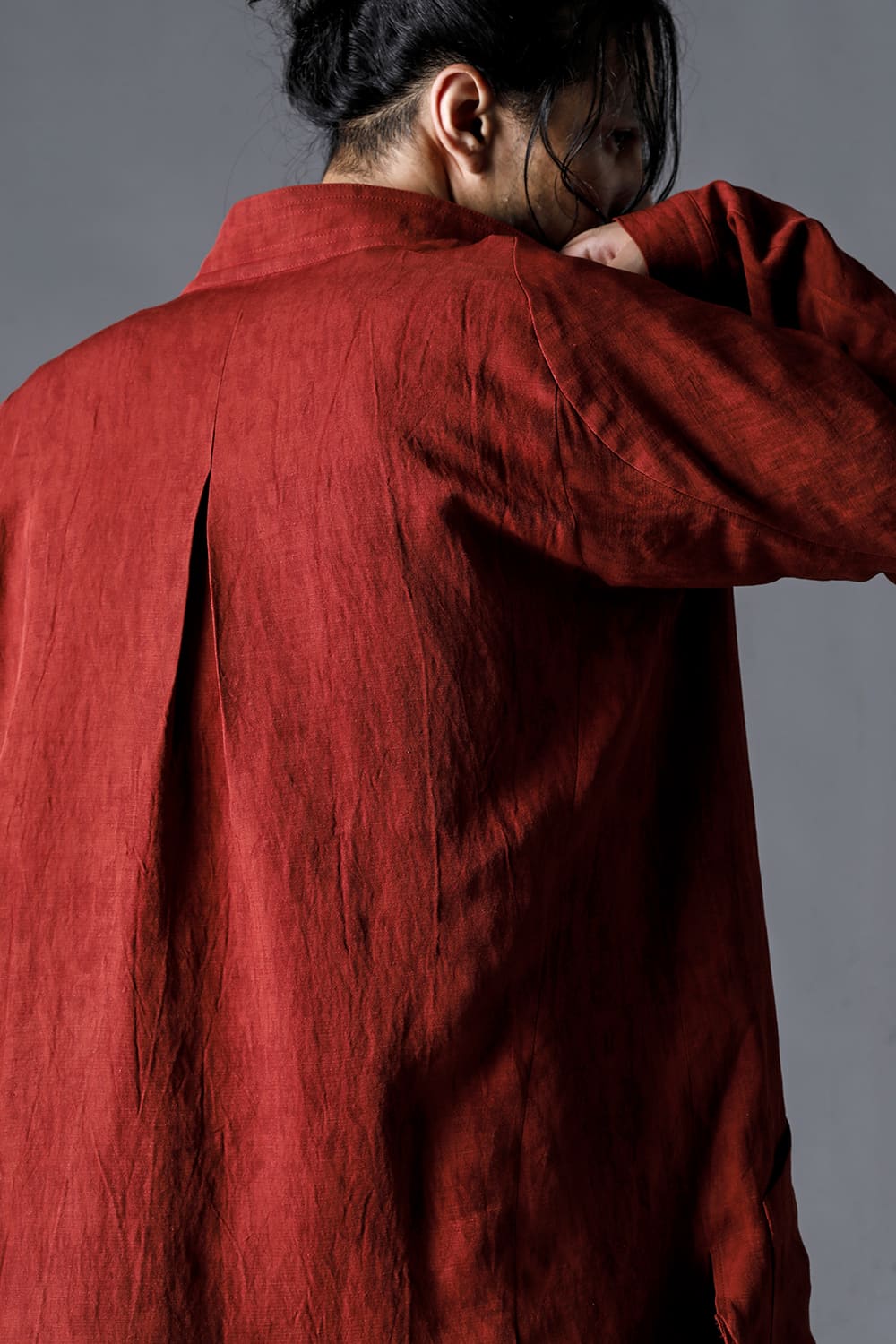 リネン×レーヨン塩縮染ロングワーキングシャツ ブリック