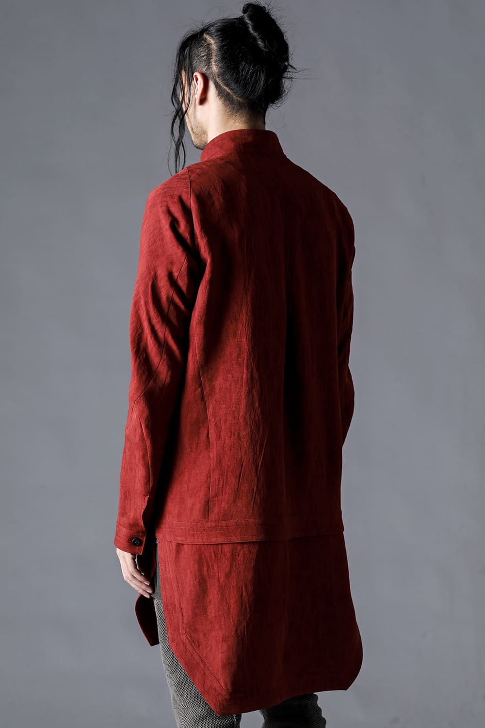 リネン×レーヨン塩縮染ロングワーキングシャツ ブリック