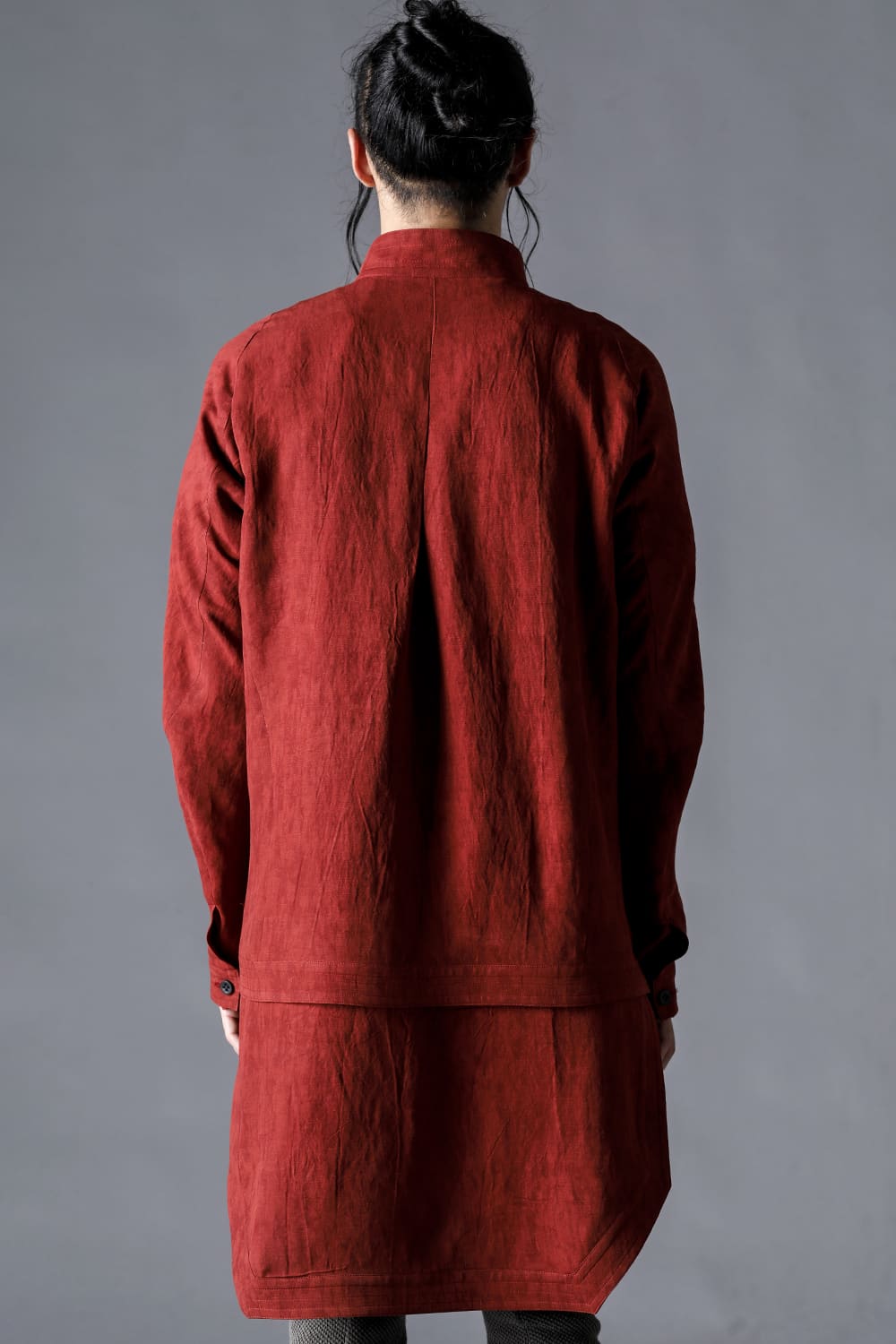 リネン×レーヨン塩縮染ロングワーキングシャツ ブリック