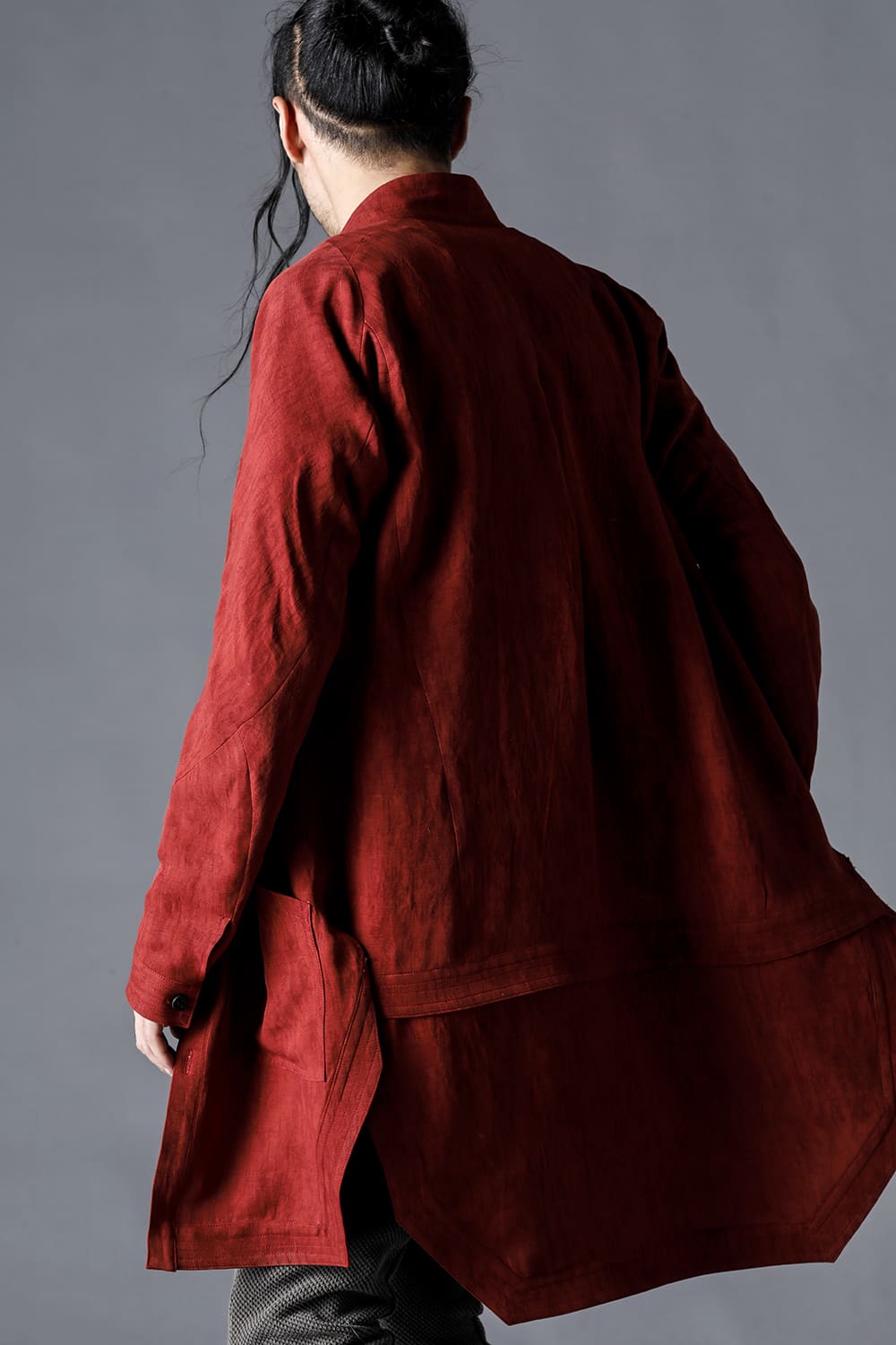 リネン×レーヨン塩縮染ロングワーキングシャツ ブリック