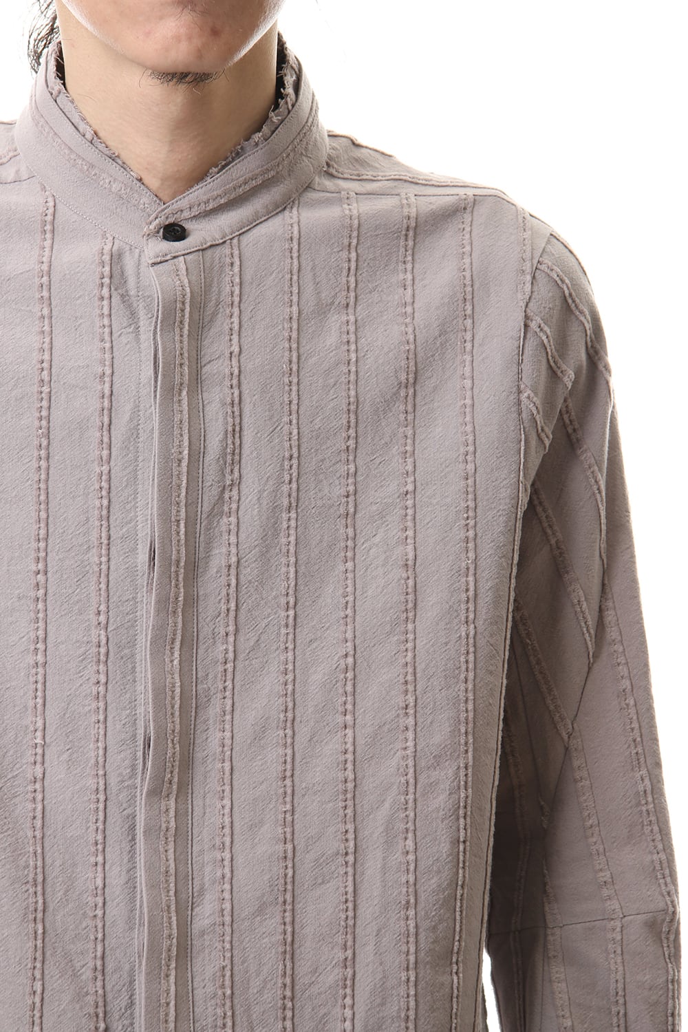 Cotton Wool 3D stripe Layered collar shirt Gray